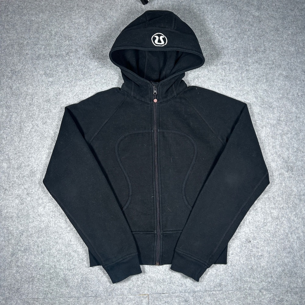 Lululemon Scuba Hoodie Womens 12 Black Full Zip Logo Activewear Yoga Gym Fleece